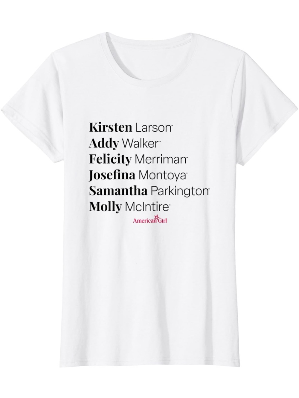 American Girl White Short-Sleeve Tee with Black Name-List Graphic